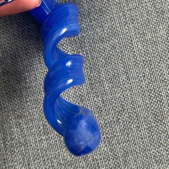 Vintage Murano Italy Hand Blown Art Glass Blue Flower  Twisted Stem - Picture 9 of 15